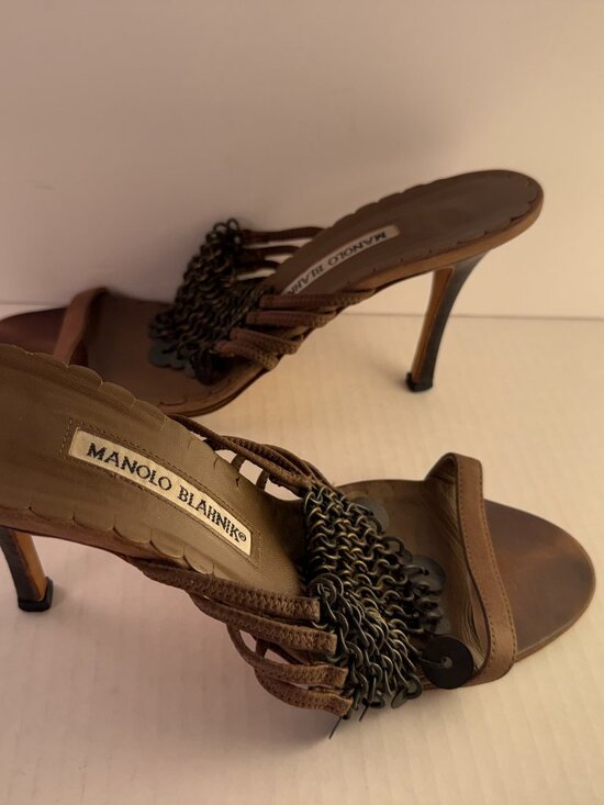 Manolo Blahnik Shoes - BROWN MANOLO BLAHNIK SUEDE SANDALS WITH METAL ACCENTS